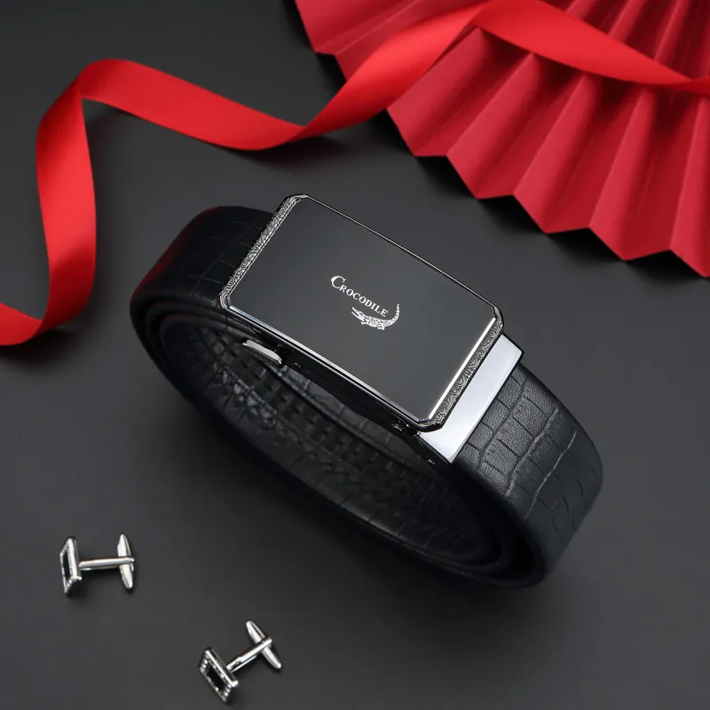 Crocodile Automatic Buckle Cow Leather Leather Belts Men's 3.5CM-4