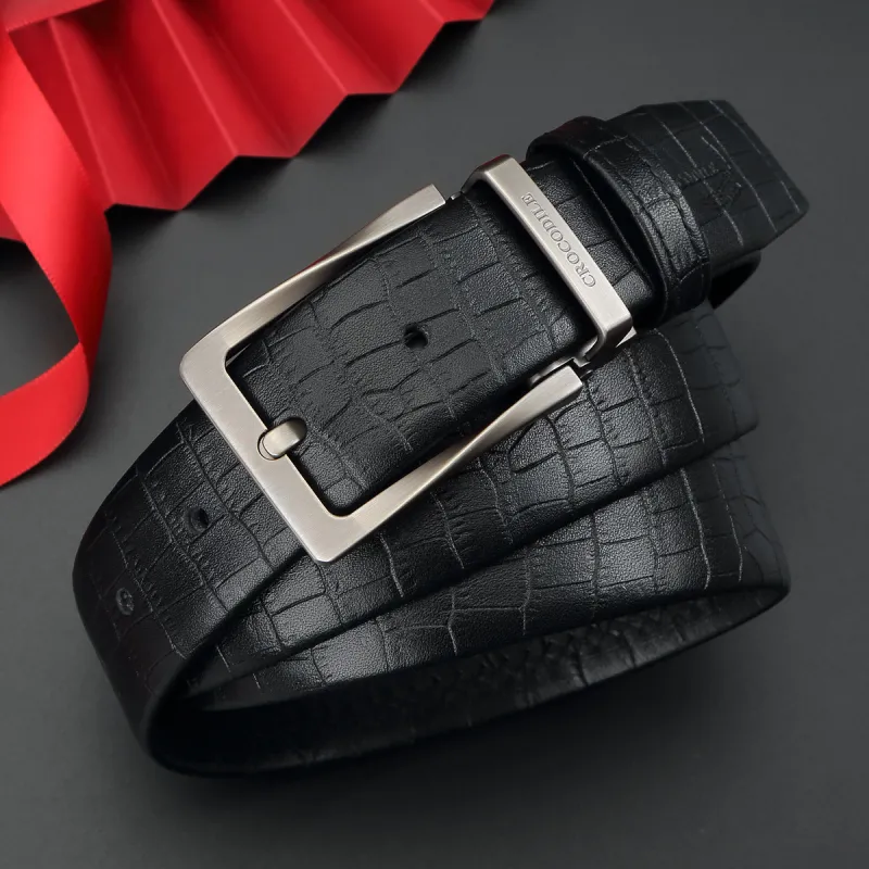 Crocodile Crocodile Pattern Business Cow Leather Leather Belts Men's With 3.4CM-3