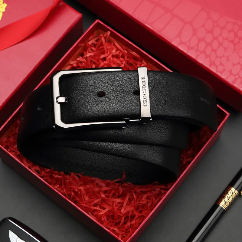 Crocodile Top Grain Cow Leather Leather Belts Men's 3.4CM-2