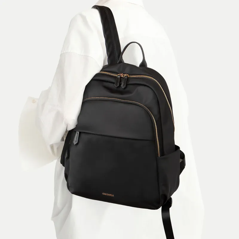 Crocodile Fabric Backpack Medium Size Women's Black/Gray-3