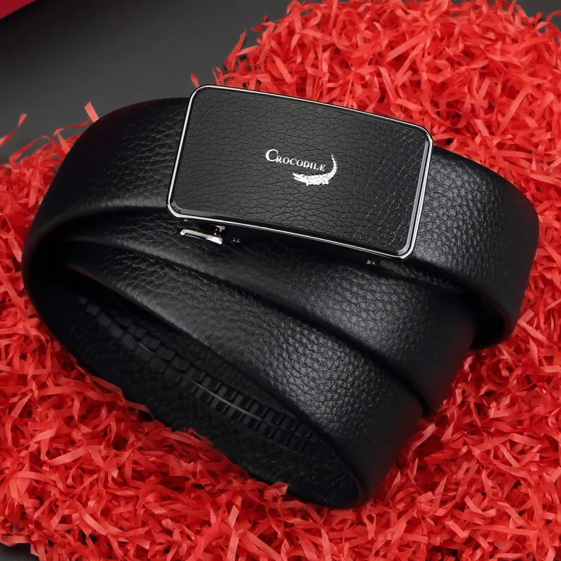 Crocodile Fashion Pants Automatic Buckle Belt Top Grain Cow Leather Leather Belts Men's Width 3.5CM-2