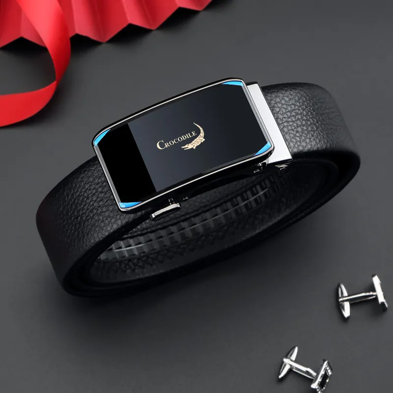 Crocodile Corset Belt With Automatic Buckle Top Grain Cow Leather Leather Belts Men's Width 3.5CM-6