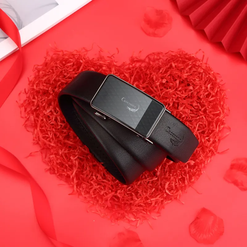 Crocodile Automatic Buckle Belt High End Business Casual Soft Cow Leather Leather Belts Men's 3.5cm-4