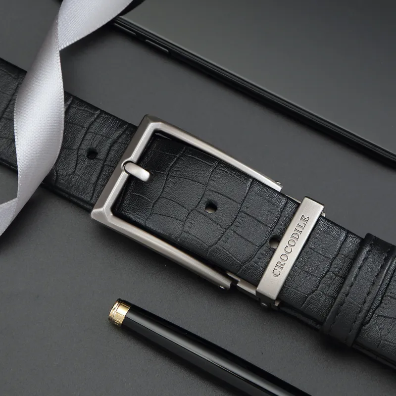 Crocodile Pin Buckle Belt Pants Cow Leather Leather Belts Men's 3.4CM-4