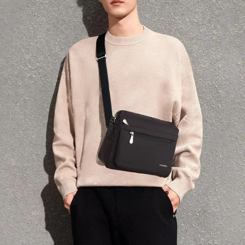 Crocodile Fabric Crossbody Bag Small Square Bag Fabric Bag Shoulder Bag Regular Men's Black-4