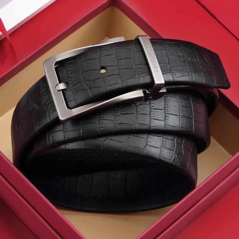 Crocodile Crocodile Pattern Business Cow Leather Leather Belts Men's With 3.4CM-4