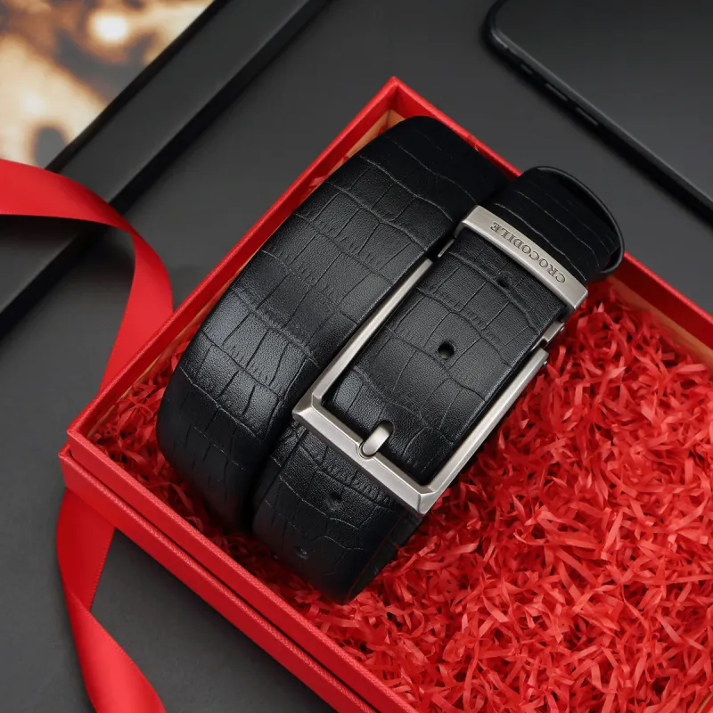 Crocodile Pin Buckle Belt Pants Cow Leather Leather Belts Men's 3.4CM-2