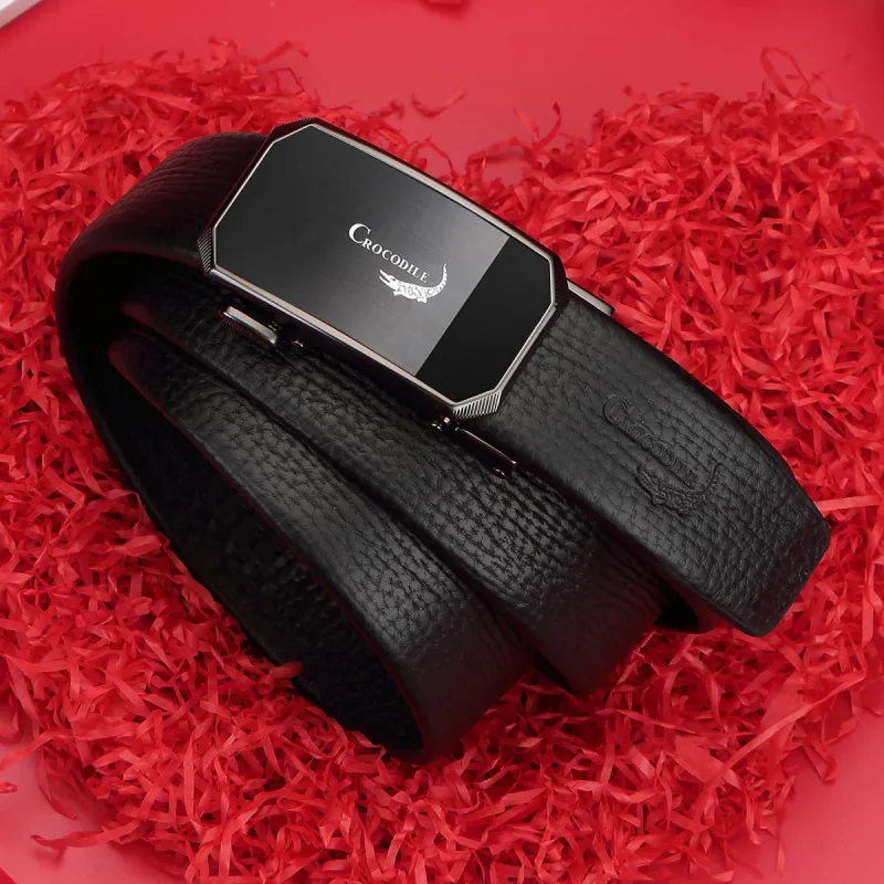 Crocodile Premium Wooden Box Genuine Leather Belt Business Youth Belt Top Grain Cow Leather Belt Men's Width 3.6cm-1