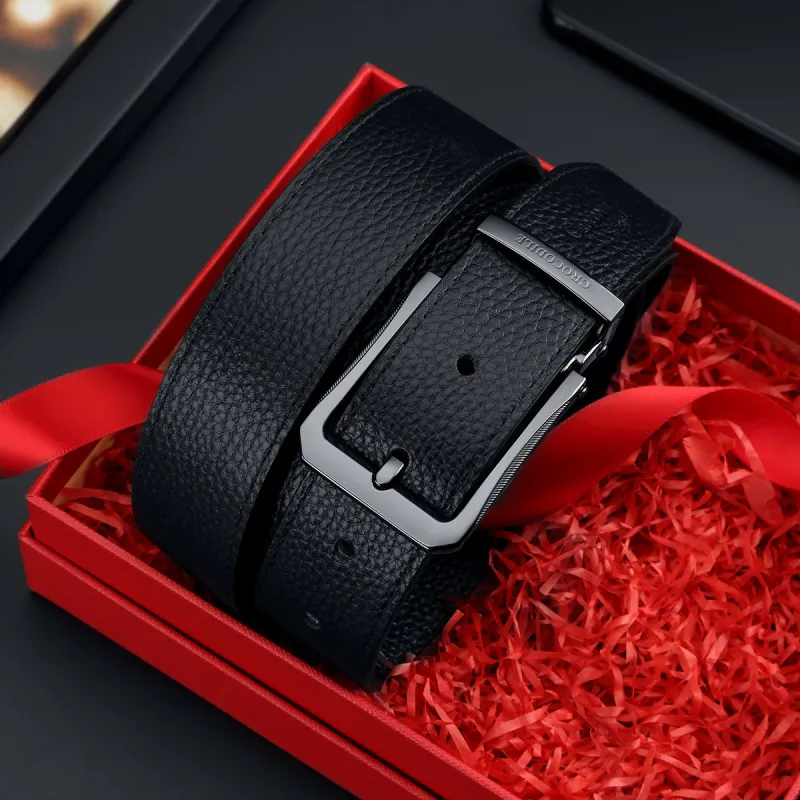 Crocodile Pin Buckle Belt Pants Top Grain Cow Leather Leather Belts Men's Width 3.4CM-3