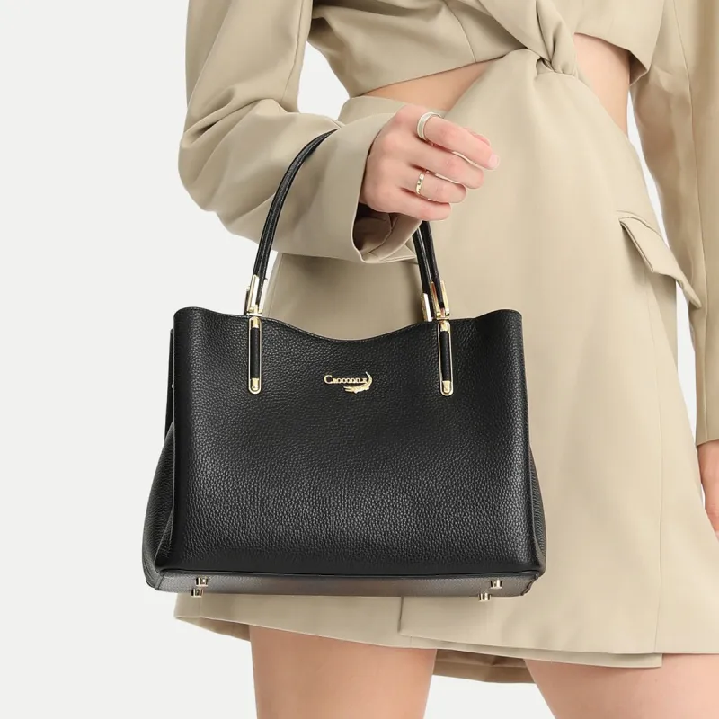 Crocodile Cow Leather Handbags Shoulder Bags Regular Women's Black/Gray-2