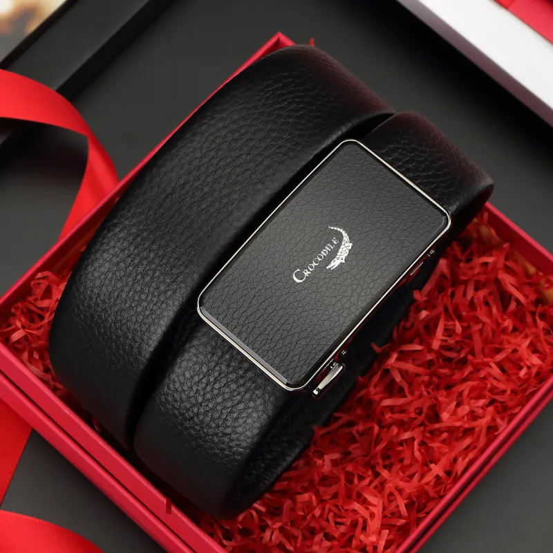 Crocodile Fashion Pants Automatic Buckle Belt Top Grain Cow Leather Leather Belts Men's Width 3.5CM-3