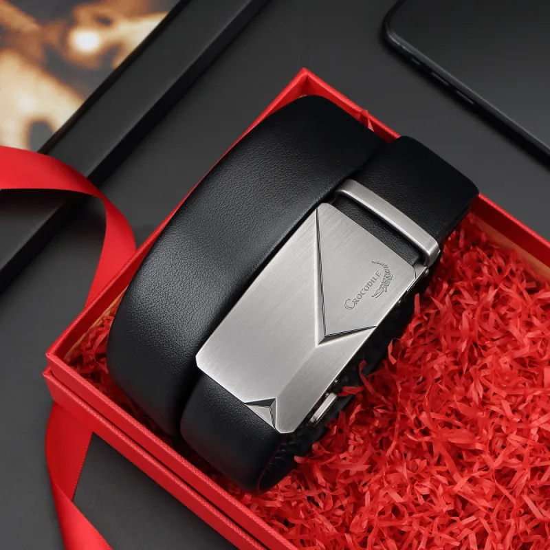 Crocodile Box Automatic Buckle Top Grain Cow Leather Genuine Leather Belt Men's 3.5CM-4