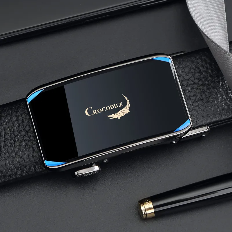 Crocodile Corset Belt With Automatic Buckle Top Grain Cow Leather Leather Belts Men's Width 3.5CM-4