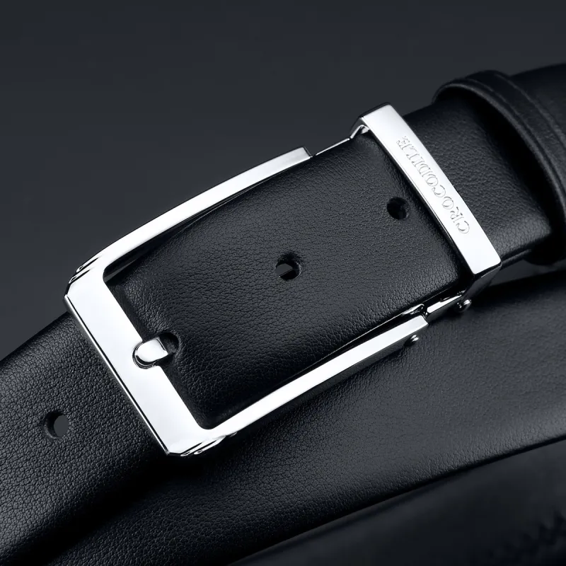 Crocodile Business Double Sided Nappa Leather Soft Pin Buckle Cow Leather Leather Belts Men's 3.4CM-4