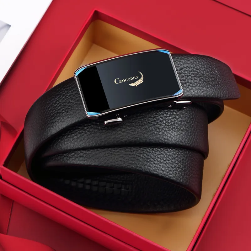 Crocodile Corset Belt With Automatic Buckle Top Grain Cow Leather Leather Belts Men's Width 3.5CM-3