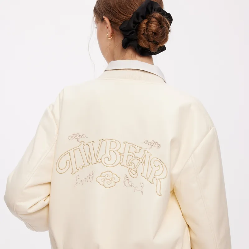 Teenie Weenie Leather Jacket Women's Ivory White-2