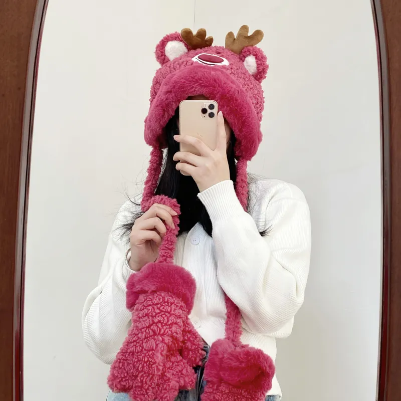 Disney Strawberry Bear Series Polyester Beanies Women's-3
