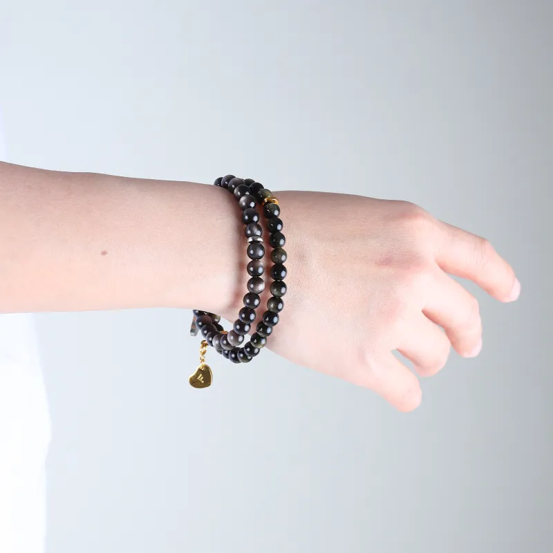 FOUNDIN Gold Sheen Obsidian Silver Sheen Obsidian Bracelets Unisex-43