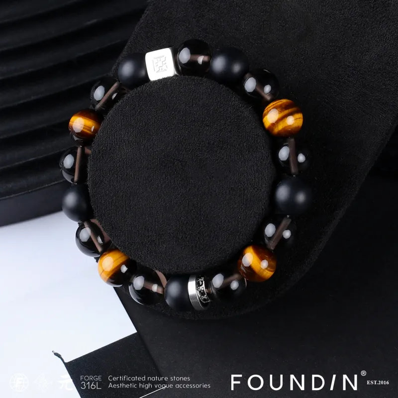 FOUNDIN Natural Tiger's Eye Stone Bracelets Unisex-4