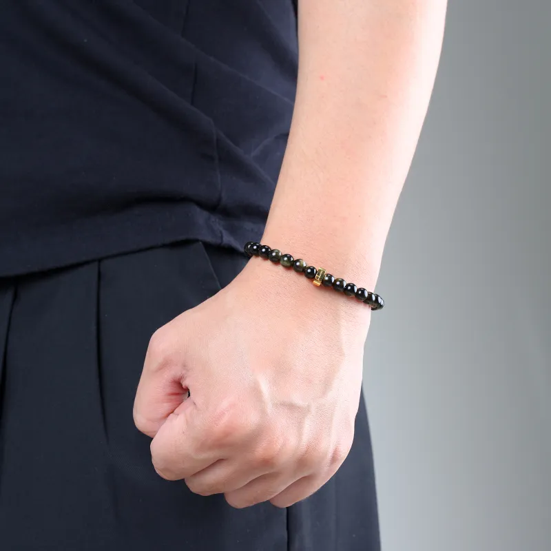 FOUNDIN Gold Sheen Obsidian Silver Sheen Obsidian Bracelets Unisex-7
