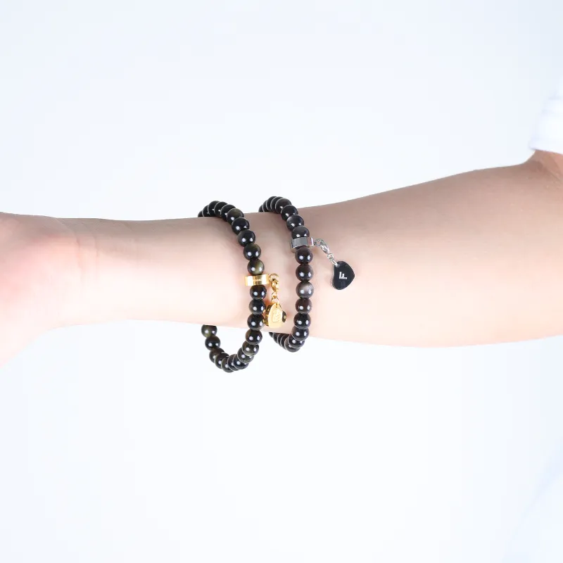 FOUNDIN Gold Sheen Obsidian Silver Sheen Obsidian Bracelets Unisex-13