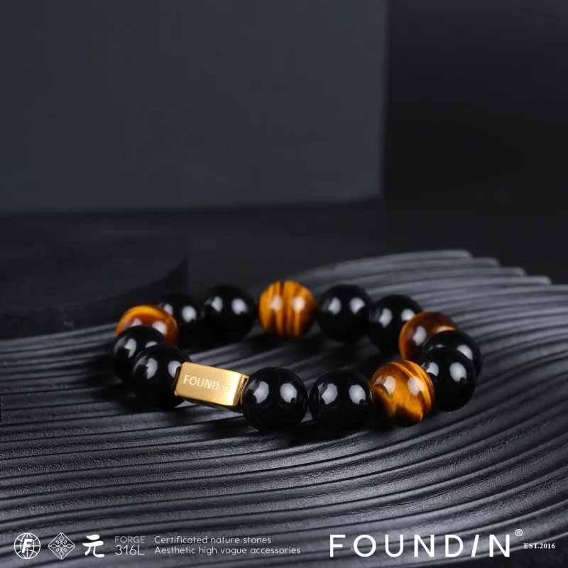 FOUNDIN Natural Tiger's Eye Stone Bracelets Unisex-1