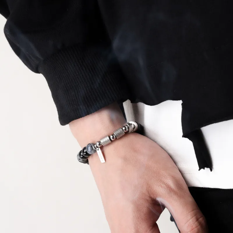 FOUNDIN Snowflake Stone Volcanic Stone Titanium Steel Bracelets Unisex-3