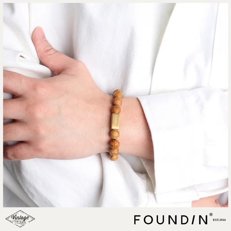 FOUNDIN Yellow Wood Grain Stone Bracelets Unisex-2