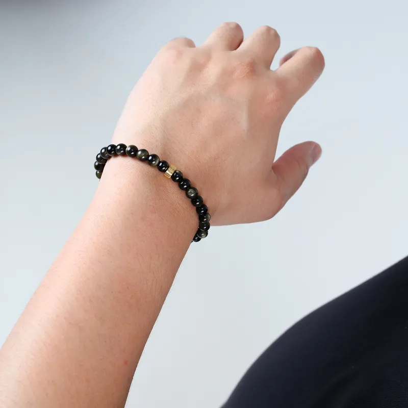 FOUNDIN Gold Sheen Obsidian Silver Sheen Obsidian Bracelets Unisex-4