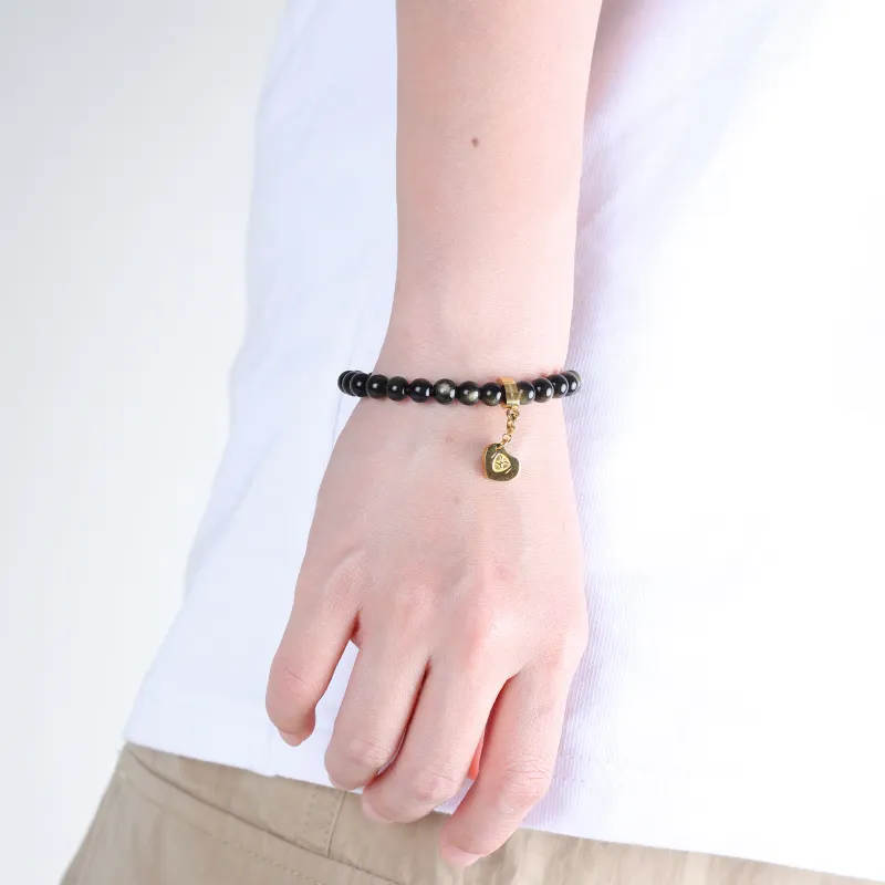 FOUNDIN Gold Sheen Obsidian Silver Sheen Obsidian Bracelets Unisex-16