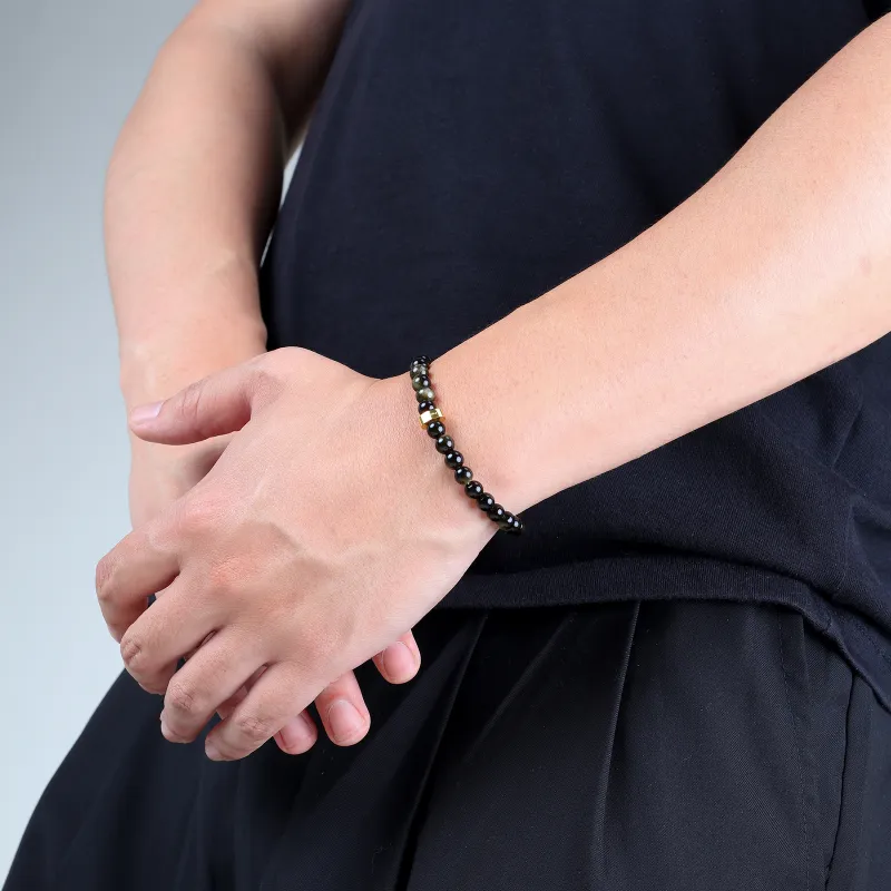 FOUNDIN Gold Sheen Obsidian Silver Sheen Obsidian Bracelets Unisex-5
