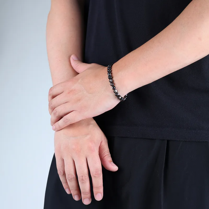 FOUNDIN Gold Sheen Obsidian Silver Sheen Obsidian Bracelets Unisex-29
