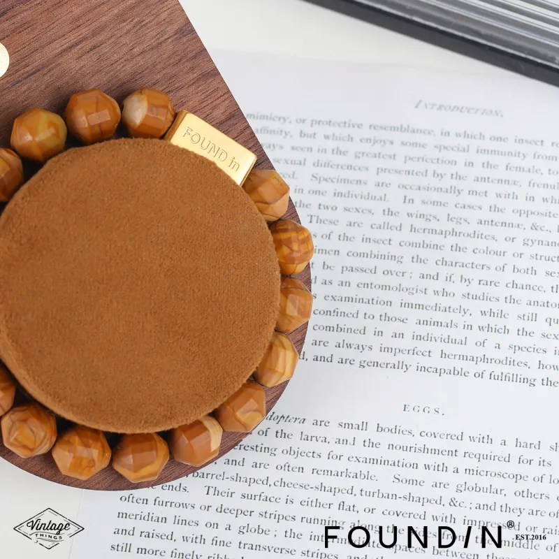 FOUNDIN Yellow Wood Grain Stone Bracelets Unisex-3