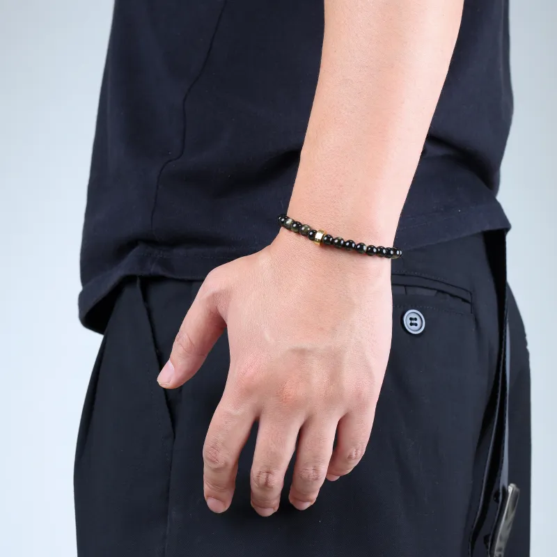 FOUNDIN Gold Sheen Obsidian Silver Sheen Obsidian Bracelets Unisex-8