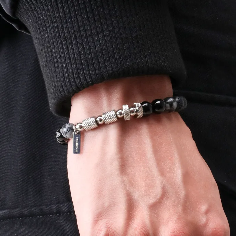 FOUNDIN Snowflake Stone Volcanic Stone Titanium Steel Bracelets Unisex-5