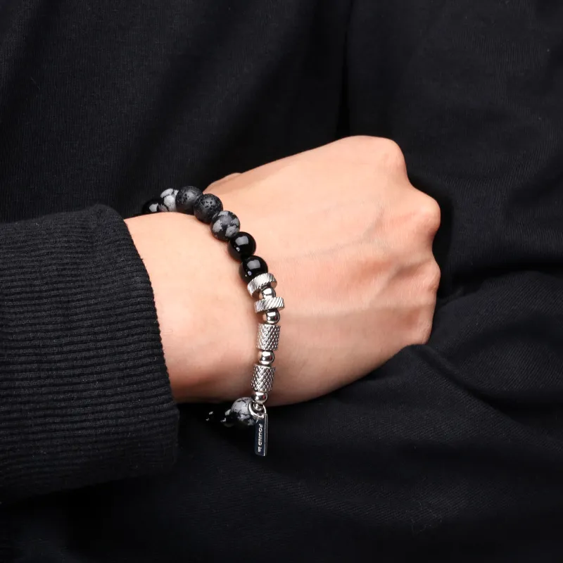 FOUNDIN Snowflake Stone Volcanic Stone Titanium Steel Bracelets Unisex-6