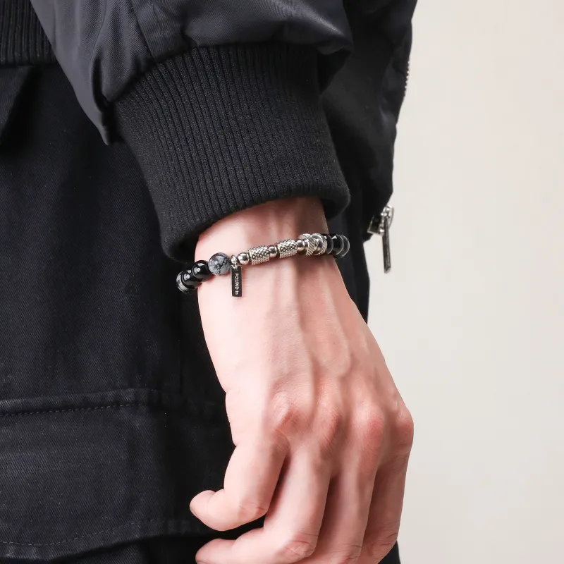 FOUNDIN Snowflake Stone Volcanic Stone Titanium Steel Bracelets Unisex-4
