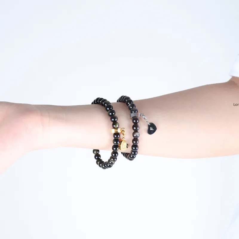 FOUNDIN Gold Sheen Obsidian Silver Sheen Obsidian Bracelets Unisex-18