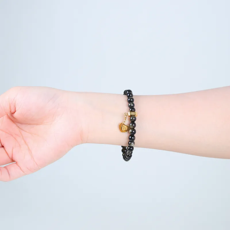 FOUNDIN Gold Sheen Obsidian Silver Sheen Obsidian Bracelets Unisex-23