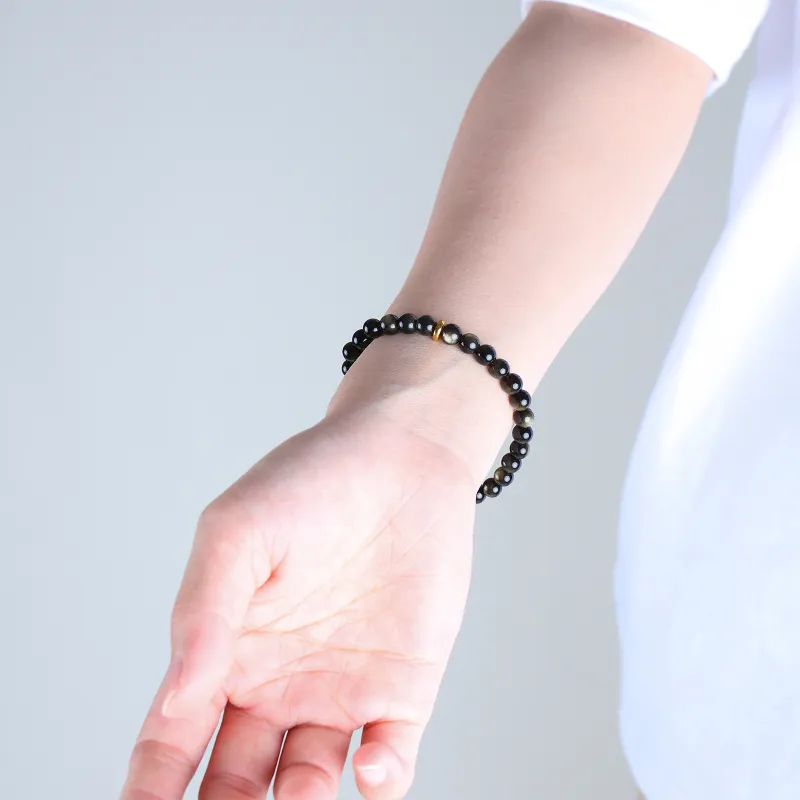 FOUNDIN Gold Sheen Obsidian Silver Sheen Obsidian Bracelets Unisex-19