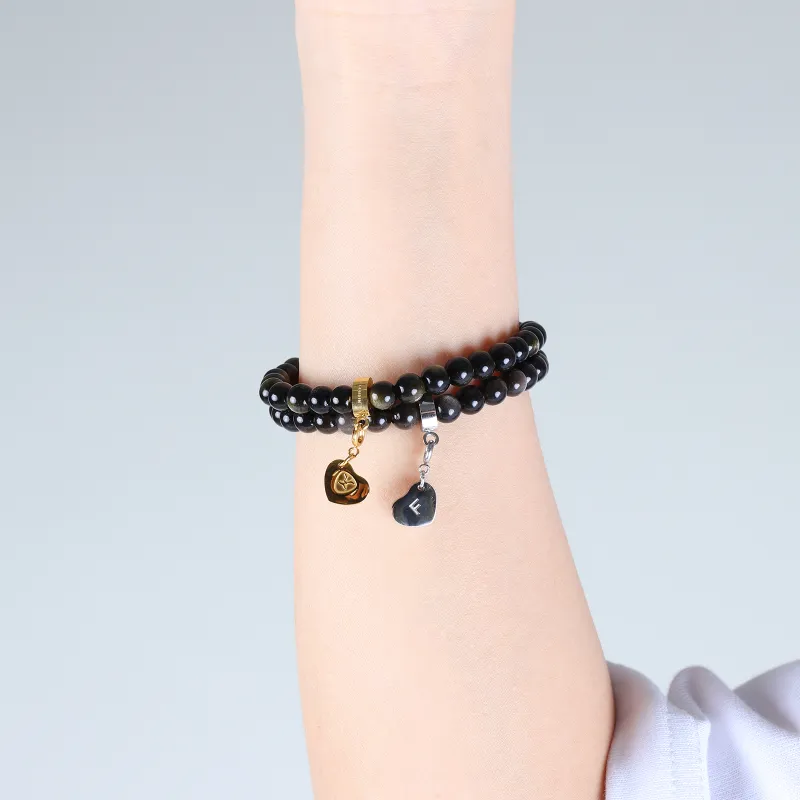 FOUNDIN Gold Sheen Obsidian Silver Sheen Obsidian Bracelets Unisex-44