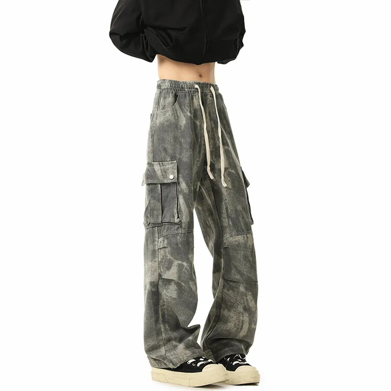 KIRHNE Cargo Pants Unisex Gray White-4