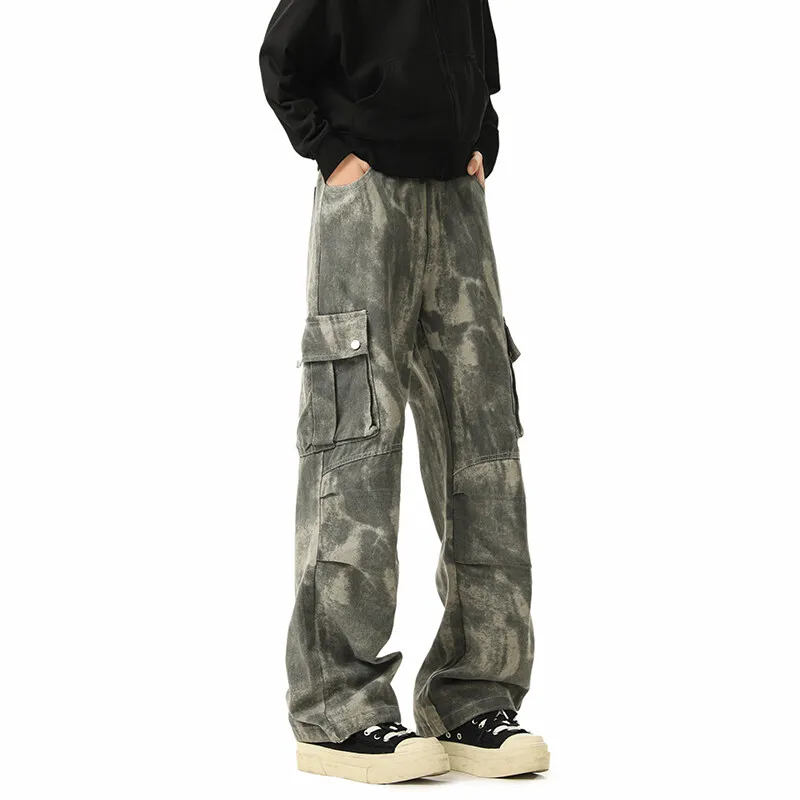 KIRHNE Cargo Pants Unisex Gray White-3