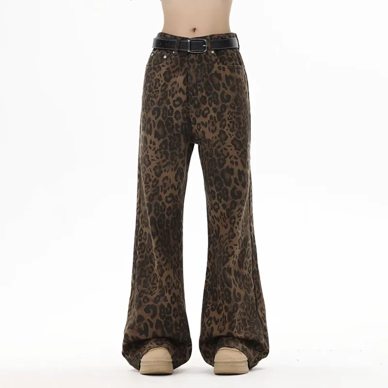 KIRHNE Jeans Unisex Leopard Print Black-3