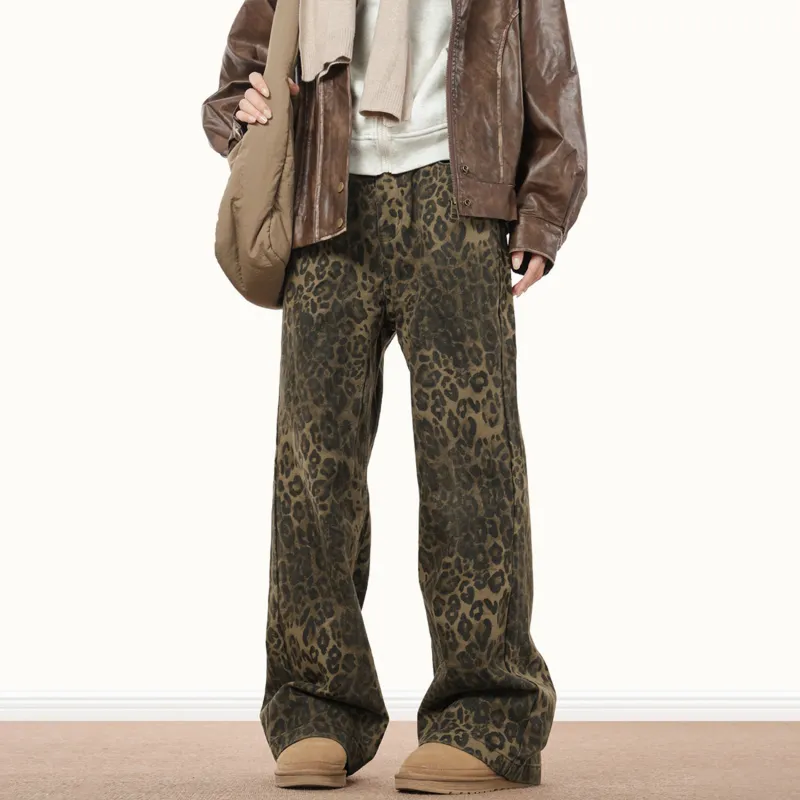 KIRHNE Jeans Unisex Leopard Print & Black-1