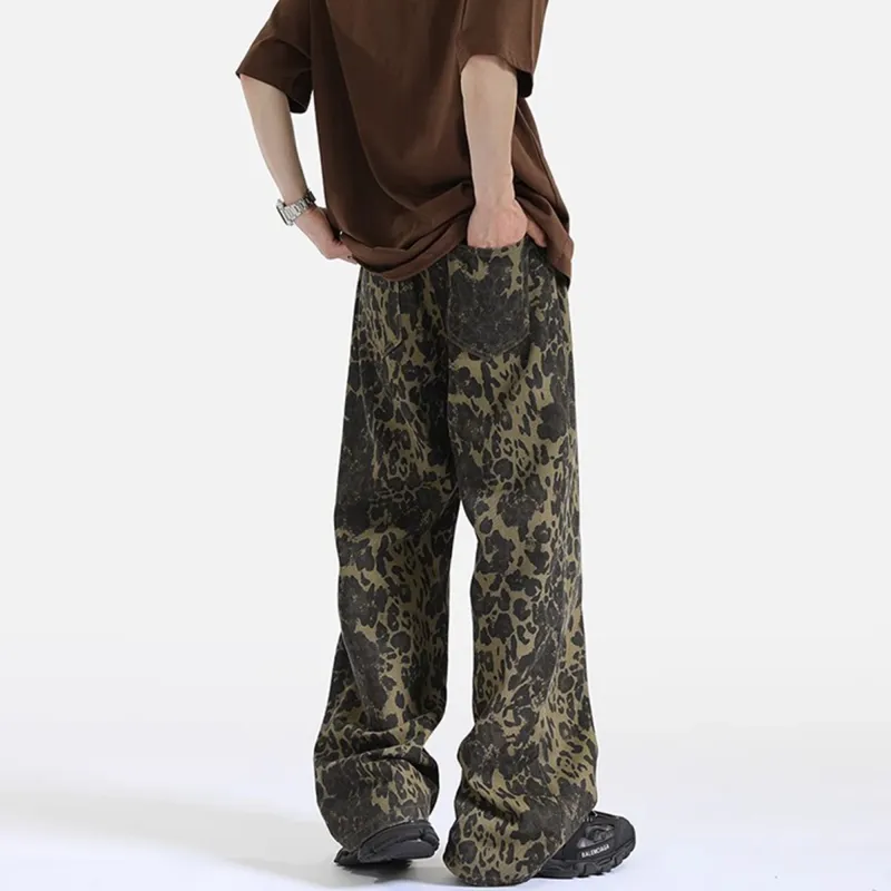 KIRHNE Jeans Unisex Leopard Print Black-5