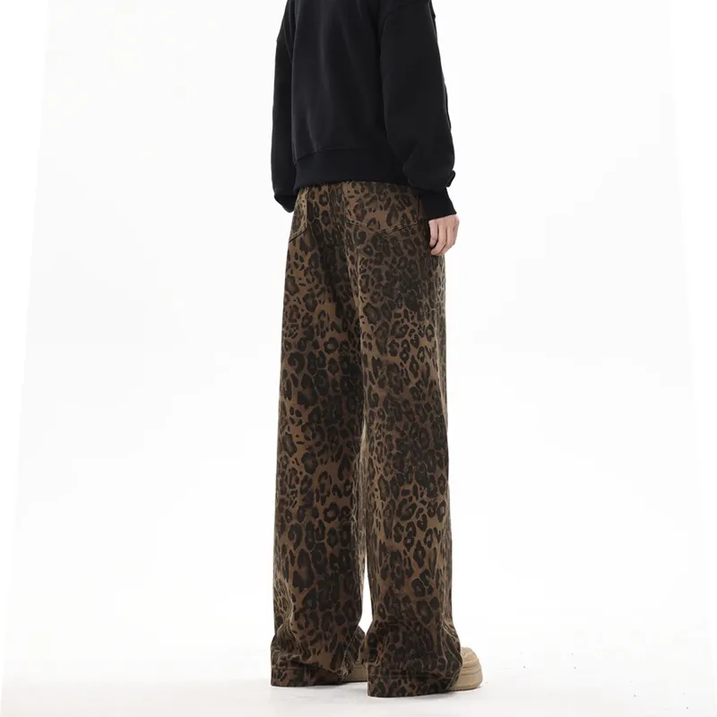 KIRHNE Jeans Unisex Leopard Print Black-4