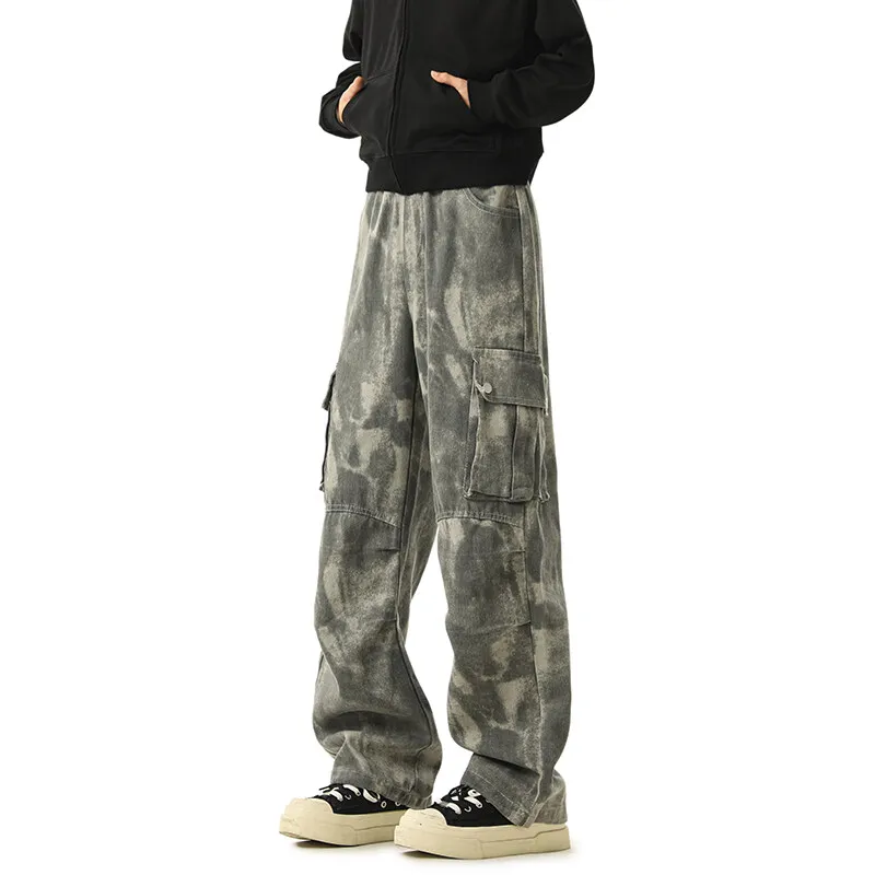 KIRHNE Cargo Pants Unisex Gray White-1