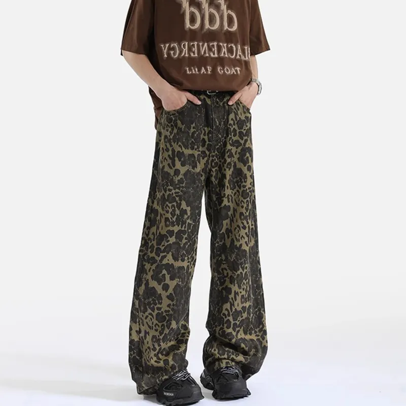 KIRHNE Jeans Unisex Leopard Print Black-4