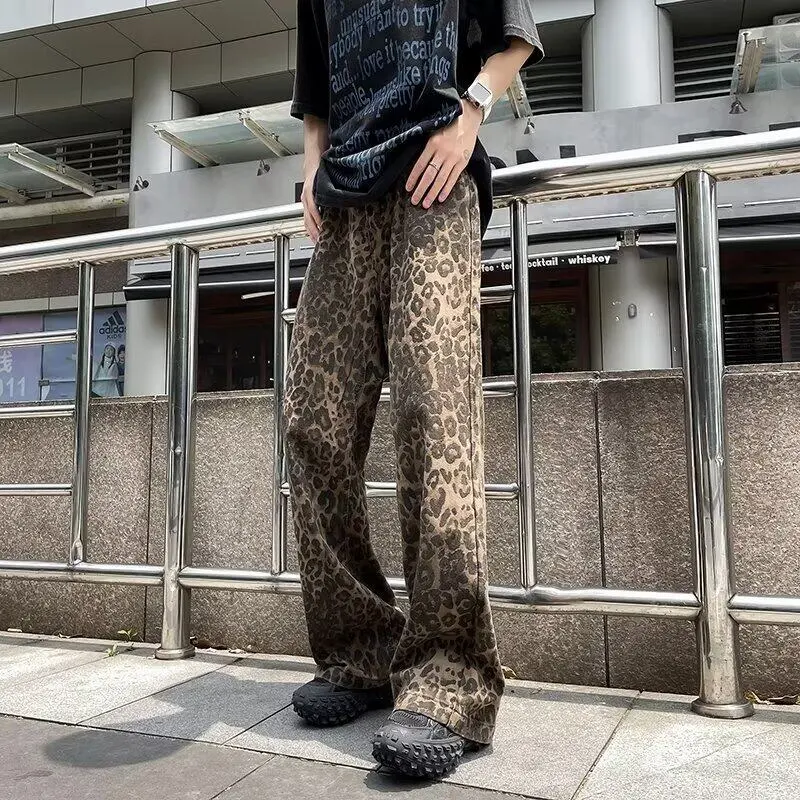 KIRHNE Jeans Unisex Leopard Print Black-4